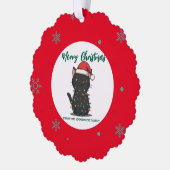 modern red merry cat snowflake christmas kitten Ca オーナメントカード (左)