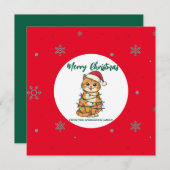 modern red merry cat snowflake christmas kitten Ca シーズンカード (正面/裏面)