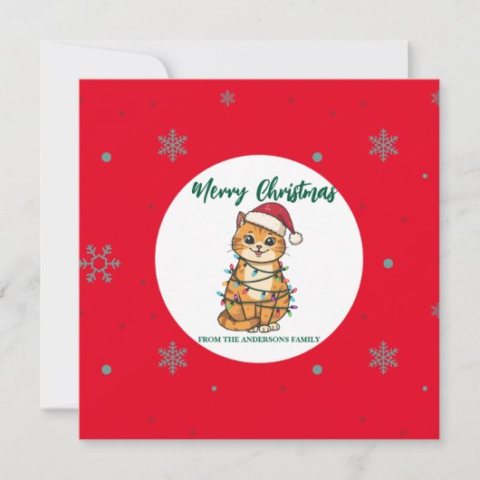 modern red merry cat snowflake christmas kitten Ca シーズンカード (正面)