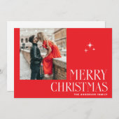 Modern Red Merry Christmas Greeting. Elegant Photo シーズンカード (正面/裏面)