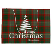 Modern Red Merry Christmas tree script tartan red ラージペーパーバッグ (裏面)