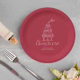 Modern Red New Years Eve Party Paper Plate ペーパープレート