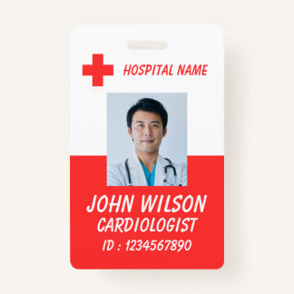 Modern Red Nurse Photo ID Badge Template バッジ