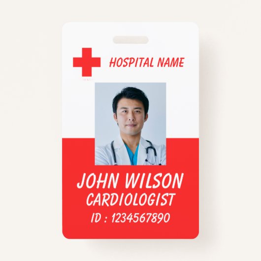 Modern Red Nurse Photo ID Badge Template バッジ (正面)