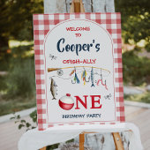 Modern Red Ofishally One 1st Birthday Welcome Sign フォトプリント