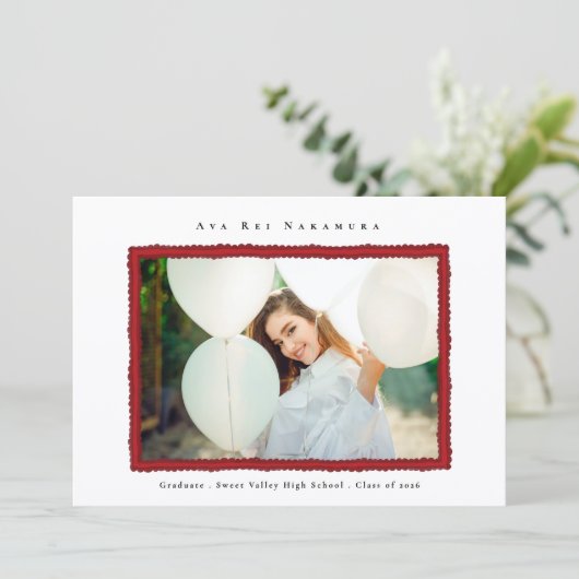 Modern Red Photo Frame Graduation Class of 2026 案内状 (スタンド正面)