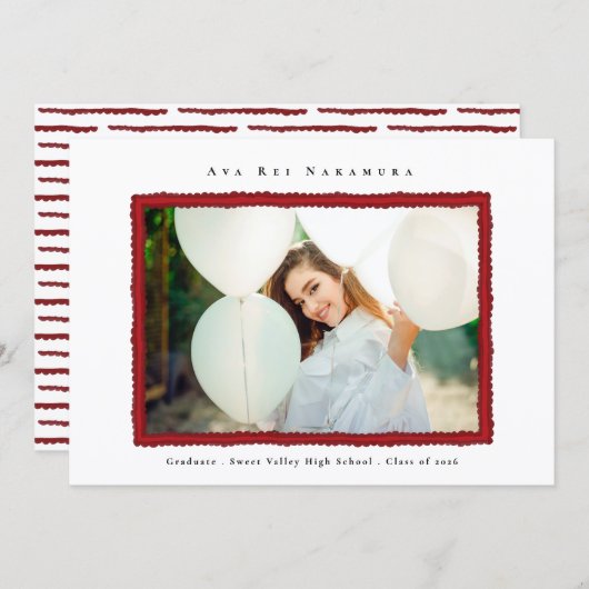 Modern Red Photo Frame Graduation Class of 2026 案内状 (正面/裏面)