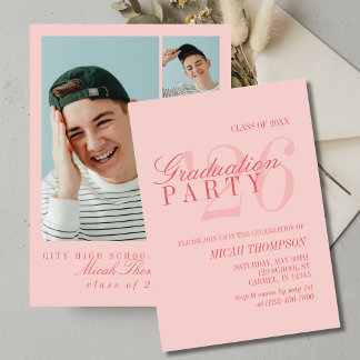 Modern Red Photo Graduation Party 招待状