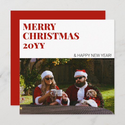 Modern Red Photo Simple Minimalist Merry Christmas シーズンカード (正面/裏面)