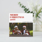 Modern Red Photo Simple Minimalist Merry Christmas シーズンカード (スタンド正面)