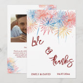 Modern Red  Photo Wedding Thank You Card W Note 招待状 (正面/裏面)