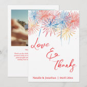 Modern Red  Photo Wedding Thank You Card W Note 招待状 (正面/裏面)