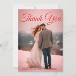 Modern Red  Photo Wedding Thank You Card W Note 招待状