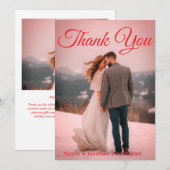 Modern Red  Photo Wedding Thank You Card W Note 招待状 (正面/裏面)