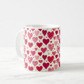 Modern Red & Pink Hearts Pattern コーヒーマグカップ (正面左)