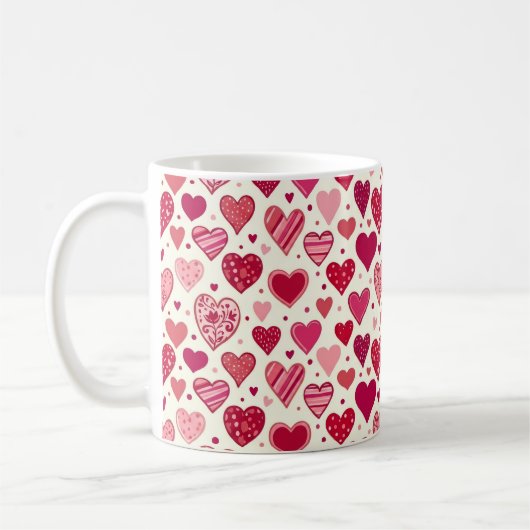 Modern Red & Pink Hearts Pattern コーヒーマグカップ (左)