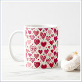 Modern Red & Pink Hearts Pattern コーヒーマグカップ