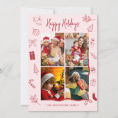 Modern Red Pink Holiday Family Collage シーズンカード (正面)