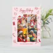 Modern Red Pink Holiday Family Collage シーズンカード (スタンド正面)