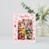 Modern Red Pink Holiday Family Collage シーズンポストカード (スタンド正面)