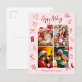 Modern Red Pink Holiday Family Collage シーズンポストカード (正面/裏面)