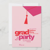 Modern Red & Pink Typography Grad Party Photo 招待状 (正面)