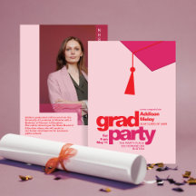 Modern Red & Pink Typography Grad Party Photo