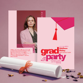 Modern Red & Pink Typography Grad Party Photo 招待状