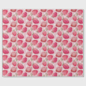 Modern red & Pink Watercolor Stawberry pattern ラッピングペーパー (フラット)