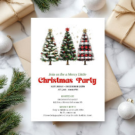 Modern red plaid buffalo Christmas tree invite 招待状