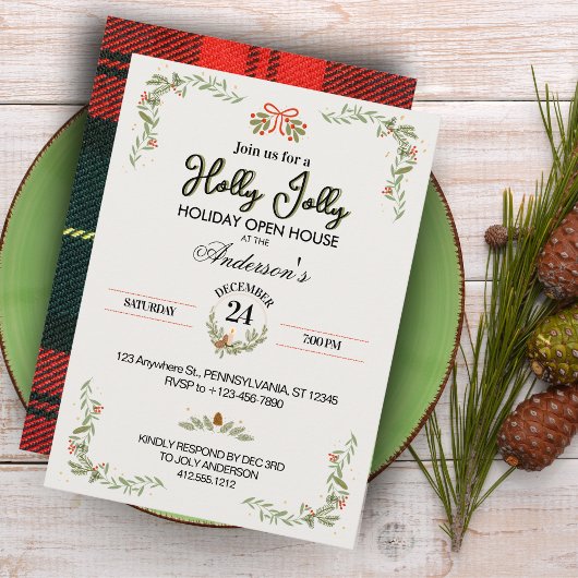 Modern Red Plaid Christmas Party Invitation 招待状