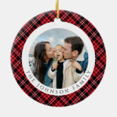 Modern Red Plaid Photo Christmas セラミックオーナメント (裏面)
