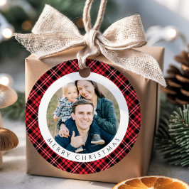 Modern Red Plaid Photo Christmas フェイバータグ