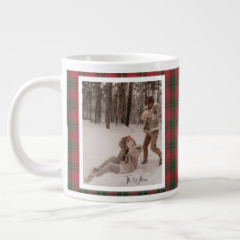 Modern Red Plaid Rustic 2 Photo Christmas Gift ジャンボコーヒーマグカップ
