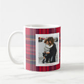 Modern Red Plaid Rustic Monogram Photo Christmas コーヒーマグカップ (左)