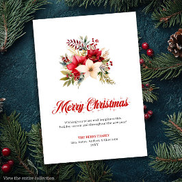 Modern Red Poinsettia Botanical Greeting Card シーズンカード