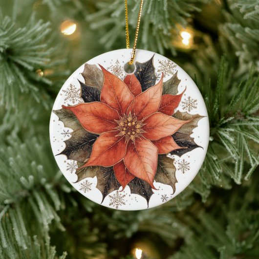 Modern Red Poinsettia Christmas セラミックオーナメント (ツリー)
