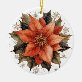 Modern Red Poinsettia Christmas セラミックオーナメント