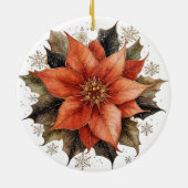 Modern Red Poinsettia Christmas セラミックオーナメント (裏面)