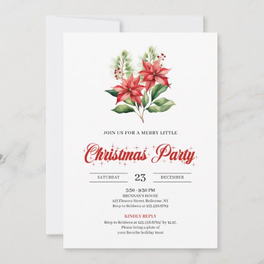 Modern Red Poinsettia Editable Design Christmas  招待状 (正面)