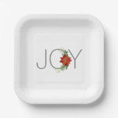 Modern Red poinsettia Holiday Joy Christmas ペーパープレート (正面)