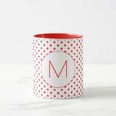 Modern Red Polka Dot Pattern Cute Initial Monogram マグカップ (中央)