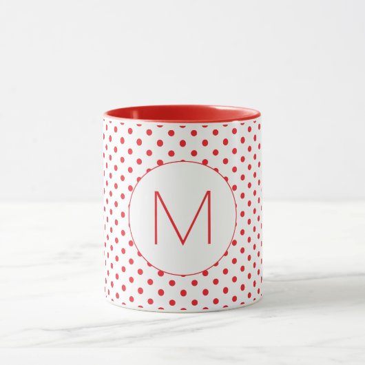 Modern Red Polka Dot Pattern Cute Initial Monogram マグカップ (中央)