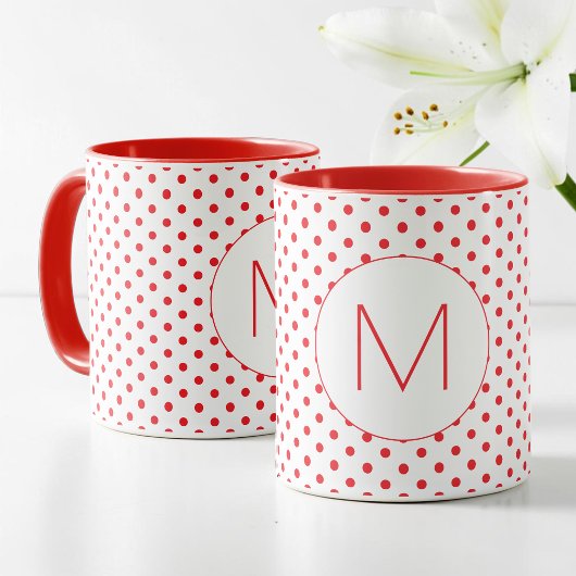Modern Red Polka Dot Pattern Cute Initial Monogram マグカップ