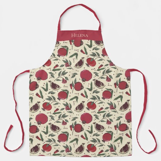 Modern Red Pomegranate Fruit Pattern エプロン (正面)