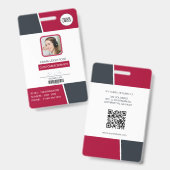Modern Red Professional Employee Photo ID バッジ (Front & Back)