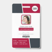 Modern Red Professional Employee Photo ID バッジ (正面)