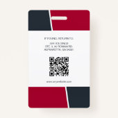 Modern Red Professional Employee Photo ID バッジ (裏面)