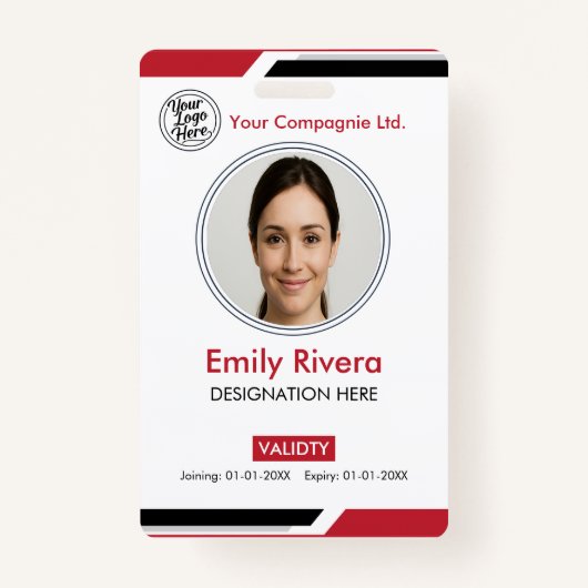 Modern Red Professional Photo ID Card バッジ (正面)