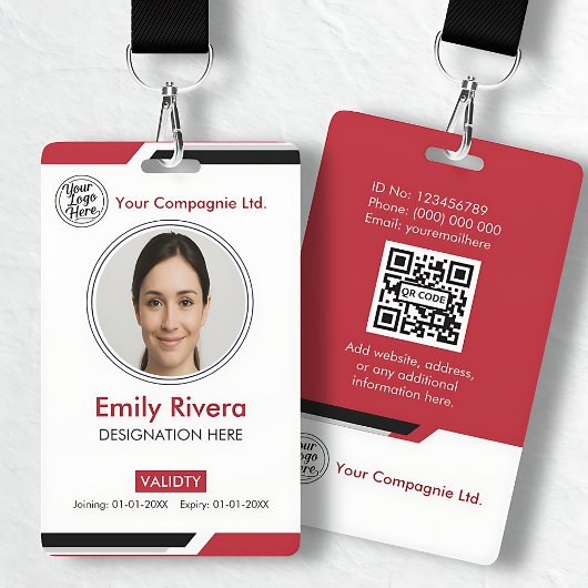 Modern Red Professional Photo ID Card バッジ